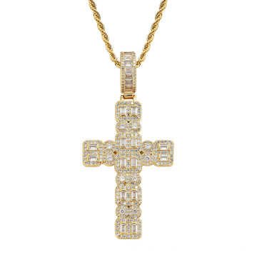 colar personalizado de joias com diamantes, homens mulheres cobre pavimentar com zircão banhado a ouro Jesus cruz colar corrente blingbling